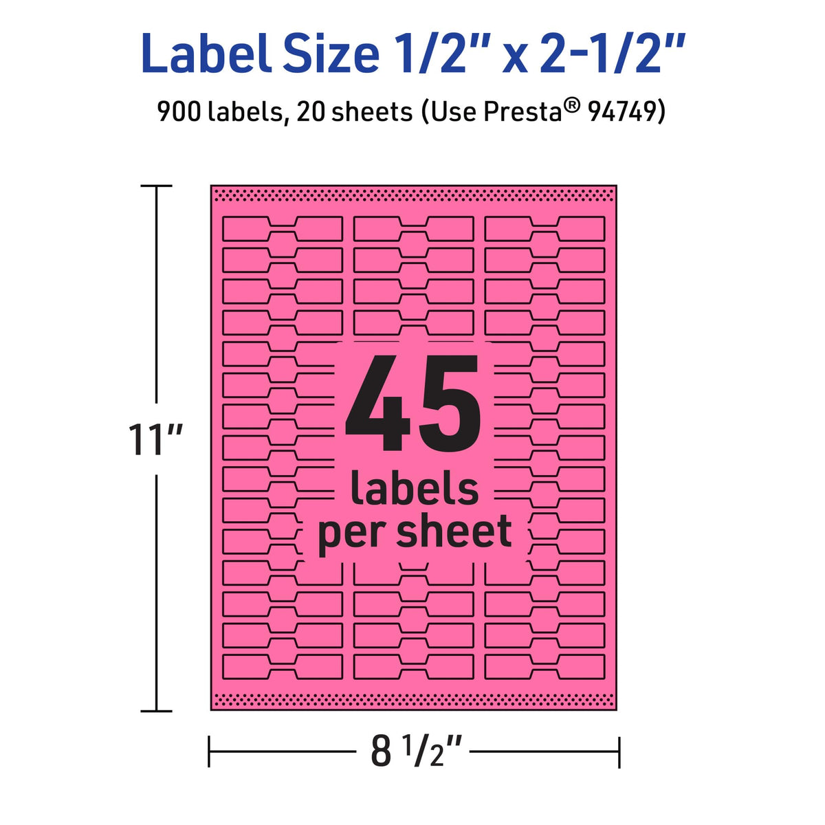 Avery® Printable Barbell Labels, Sure Feed® Technology, 1/2" x 2-1/2", Bright Pink Labels, Laser/Inkjet Printable, 900 Total, Great for Jewelry Merchandising and Cord Identification 900 labels