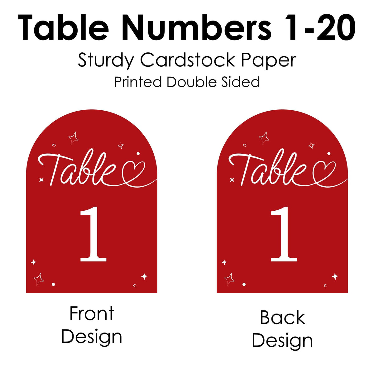 Big Dot of Happiness Wedding Hearts Cherry Red Table Numbers, Engagement and Anniversary Party Decor, Wedding Centerpieces, Double-Sided 5 x 7 inches Cards, Table Numbers - 1-20
