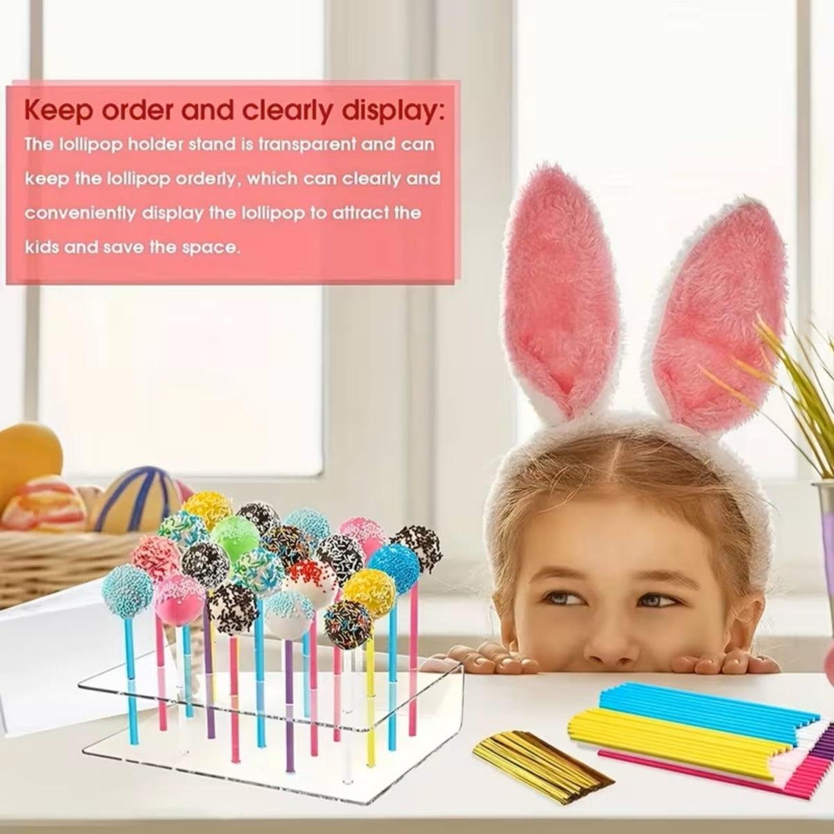 Clear Acrylic Lollipop Display Stand, Transparent Candy Holder, Reusable Cake Dessert Display Rack for Home Party Festival Decoration(15 hole) 15-Hole