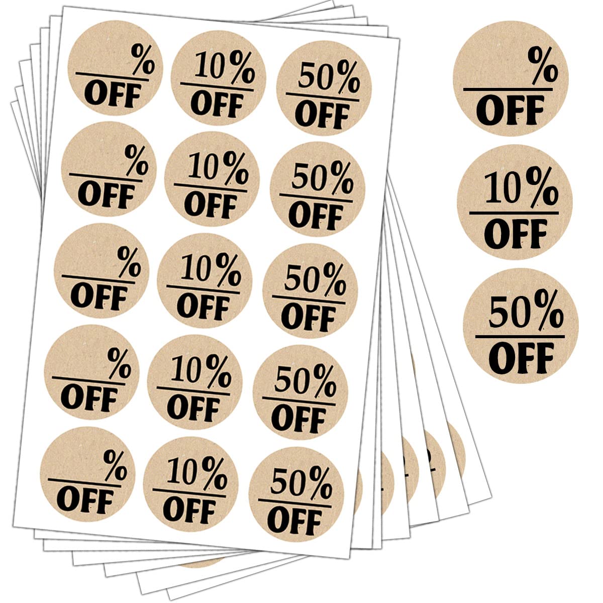 Natural Kraft Blank Off Price Stickers Labels, 1 Inch 10% Percent Off 50% Percent Off Stickers for Retail (510 Adhesive Circle Labels)