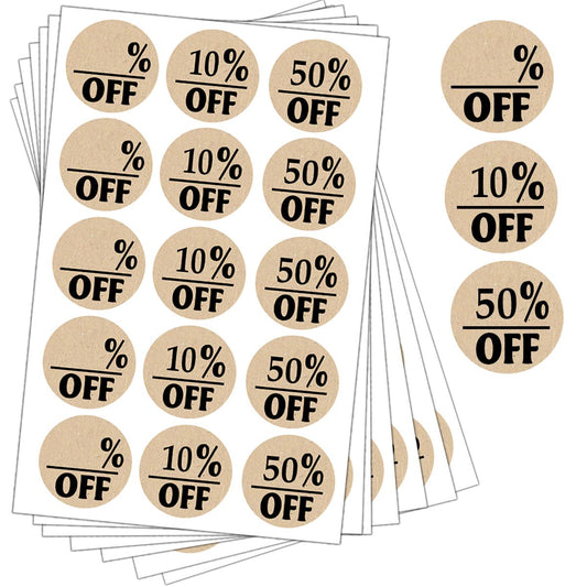 Natural Kraft Blank Off Price Stickers Labels, 1 Inch 10% Percent Off 50% Percent Off Stickers for Retail (510 Adhesive Circle Labels)
