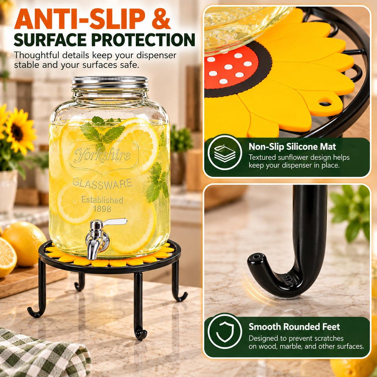Beverage Dispenser Stand, Heavy Duty Metal Plant Pot Holder (Round, Black)