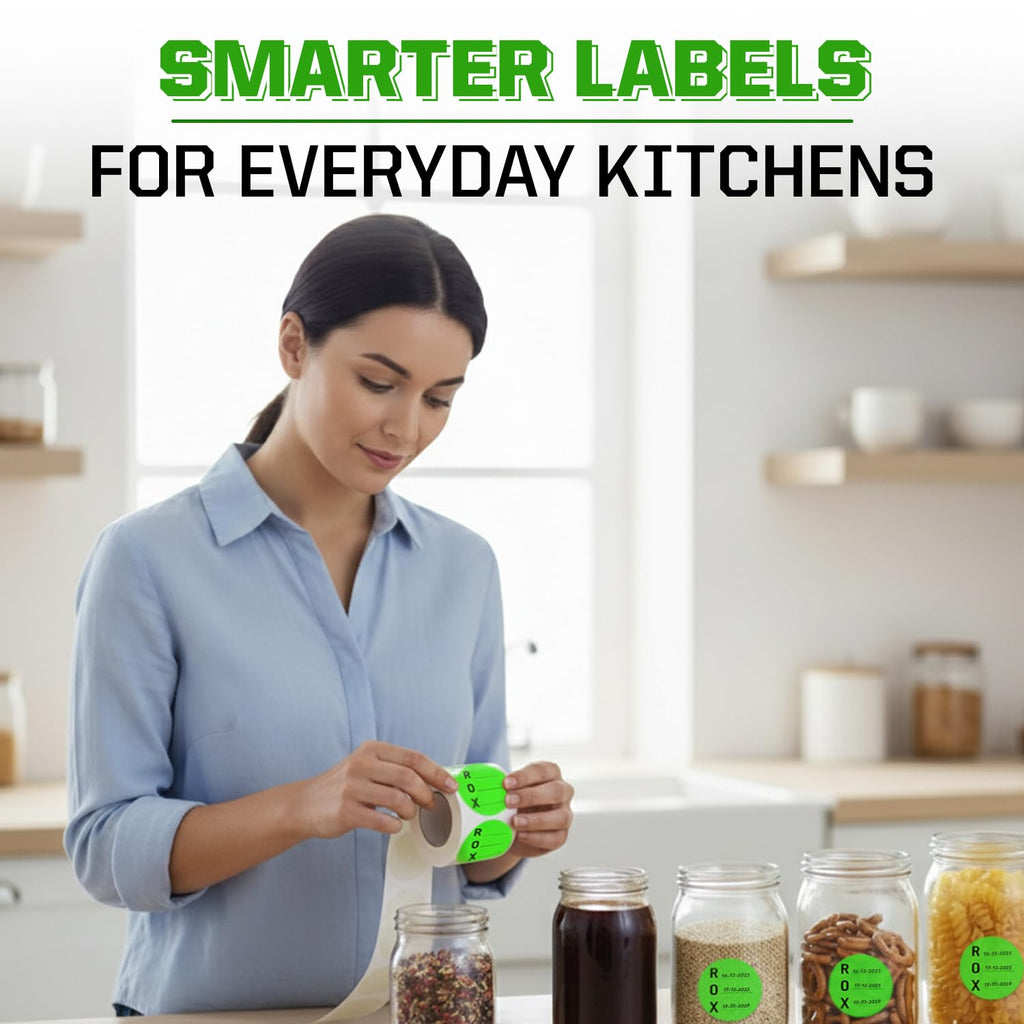 ROX Received Opened Expires Labels - 1.5 Inch Round Inventory Stickers, 1000 Labels Per Roll for Containers, Bottles,Jars, Canning & Storage