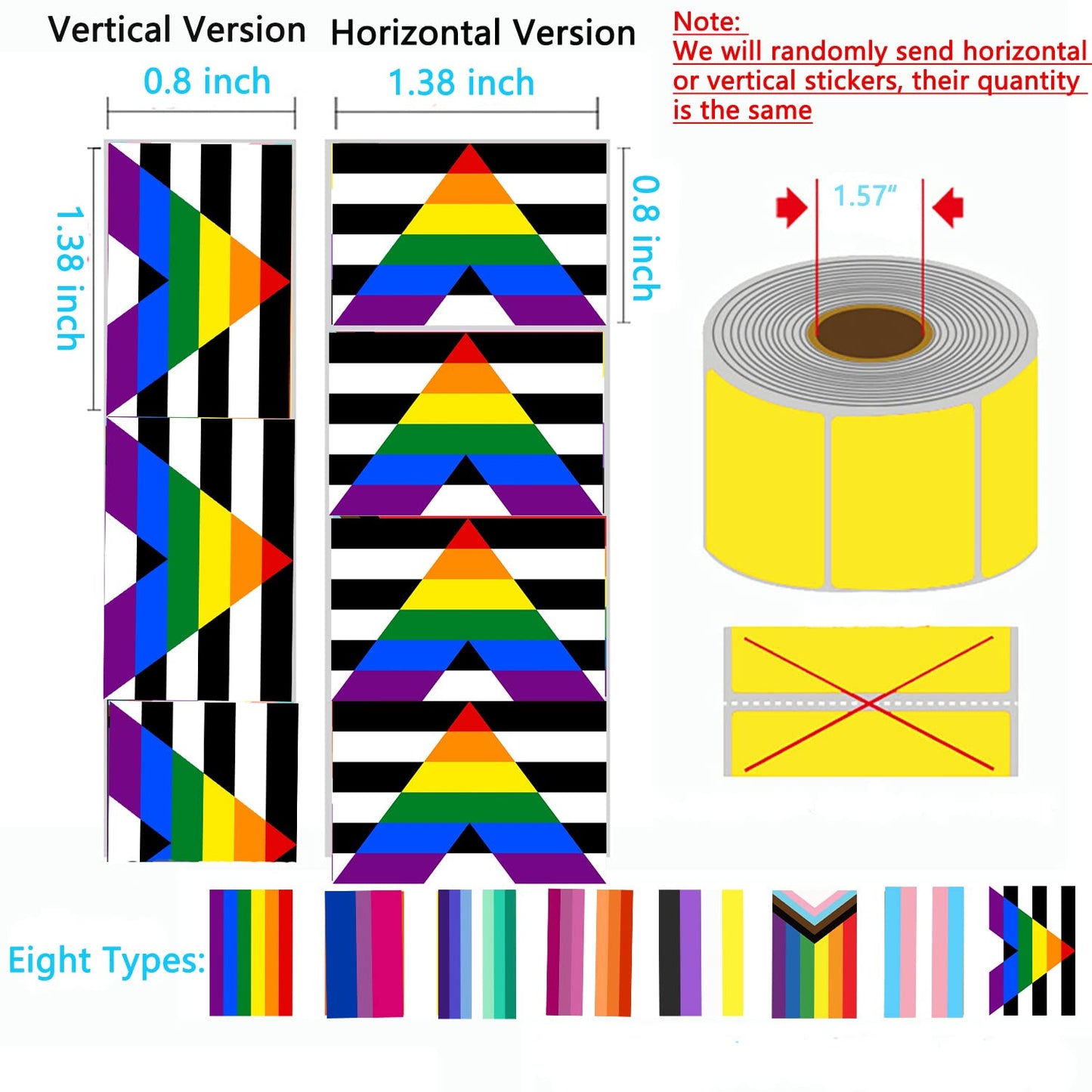 ChillOutPal Pride Stickers, Straight Ally Flag Rectangle, 300 Multicolor Waterproof Stickers for LGBTQ Parades and Events