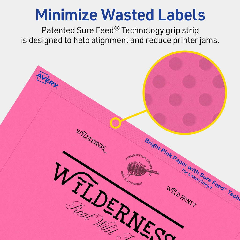 Avery Printable Rectangle Labels, Sure Feed Technology, 5" x 7", Bright Pink Labels, Laser/Inkjet Printable, 80 Total, Great for Shipping and Packaging 80 labels