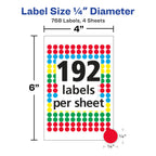 Avery® Dot Stickers, 1/4" Diameter, Assorted Colors, 768 Labels 1/4 inch