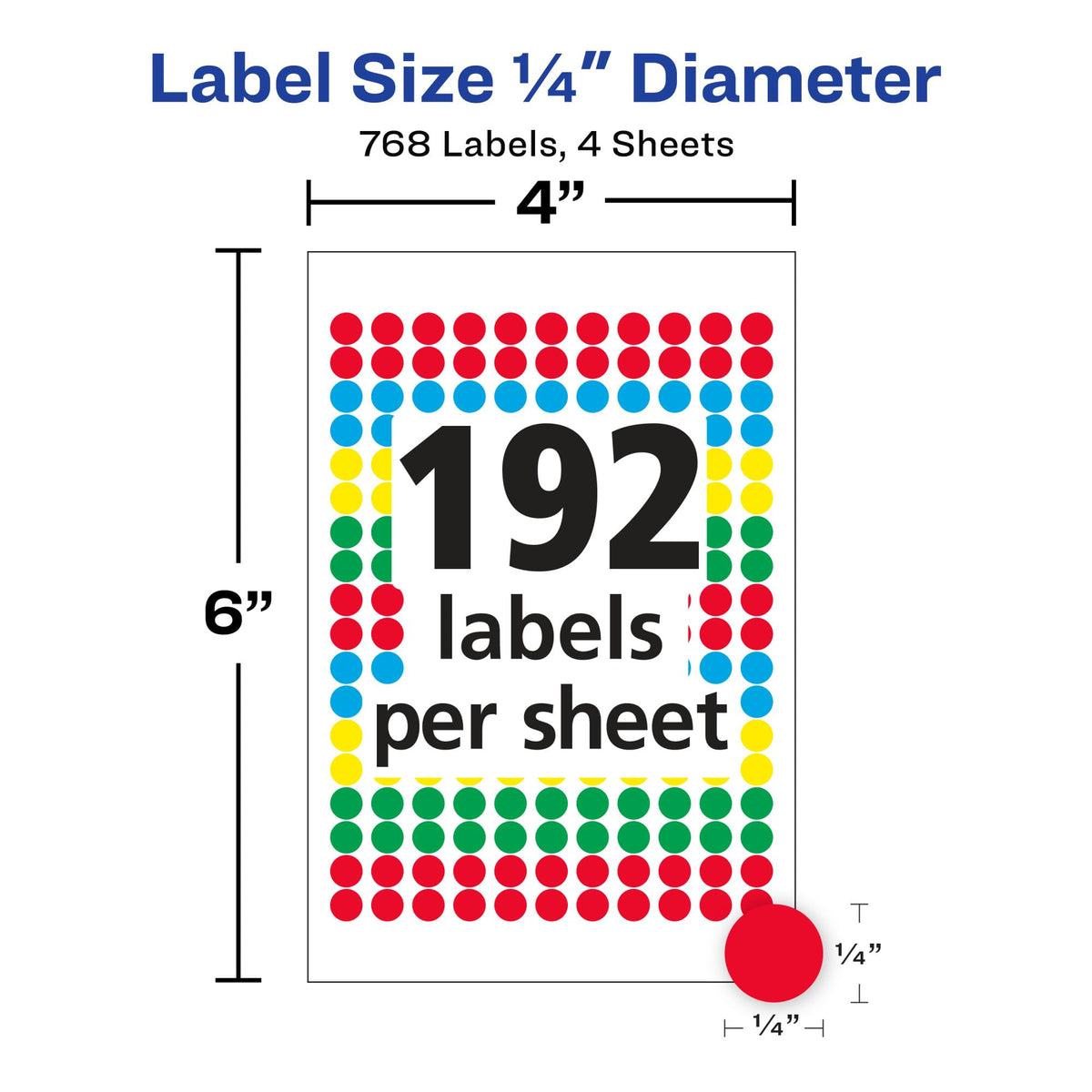 Avery® Dot Stickers, 1/4" Diameter, Assorted Colors, 768 Labels 1/4 inch