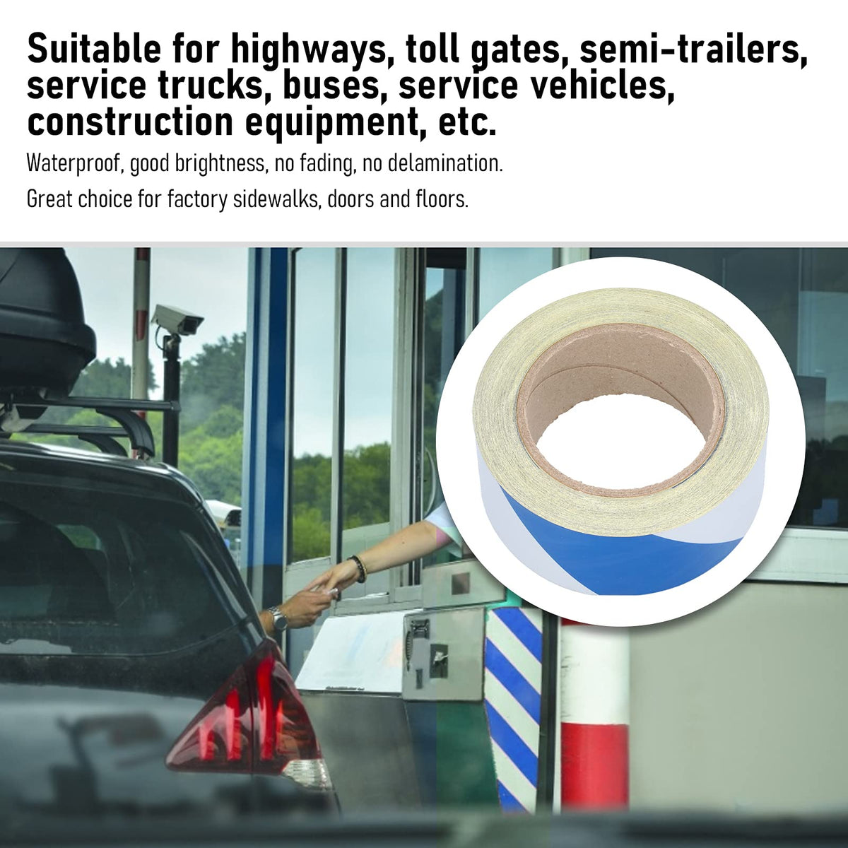 Safety Warning Stripe Tape, 2In x 98Ft High Visibility Barricade Adhesive Tape Blue & White Strong Grip Abrasive for Floor Walls Pipes 1Pc