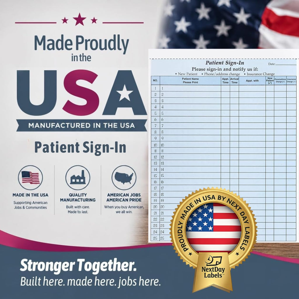 NextDayLabels Patient Sign-in Sheets, 3-Part, Made in USA, Blue, 25 Sets