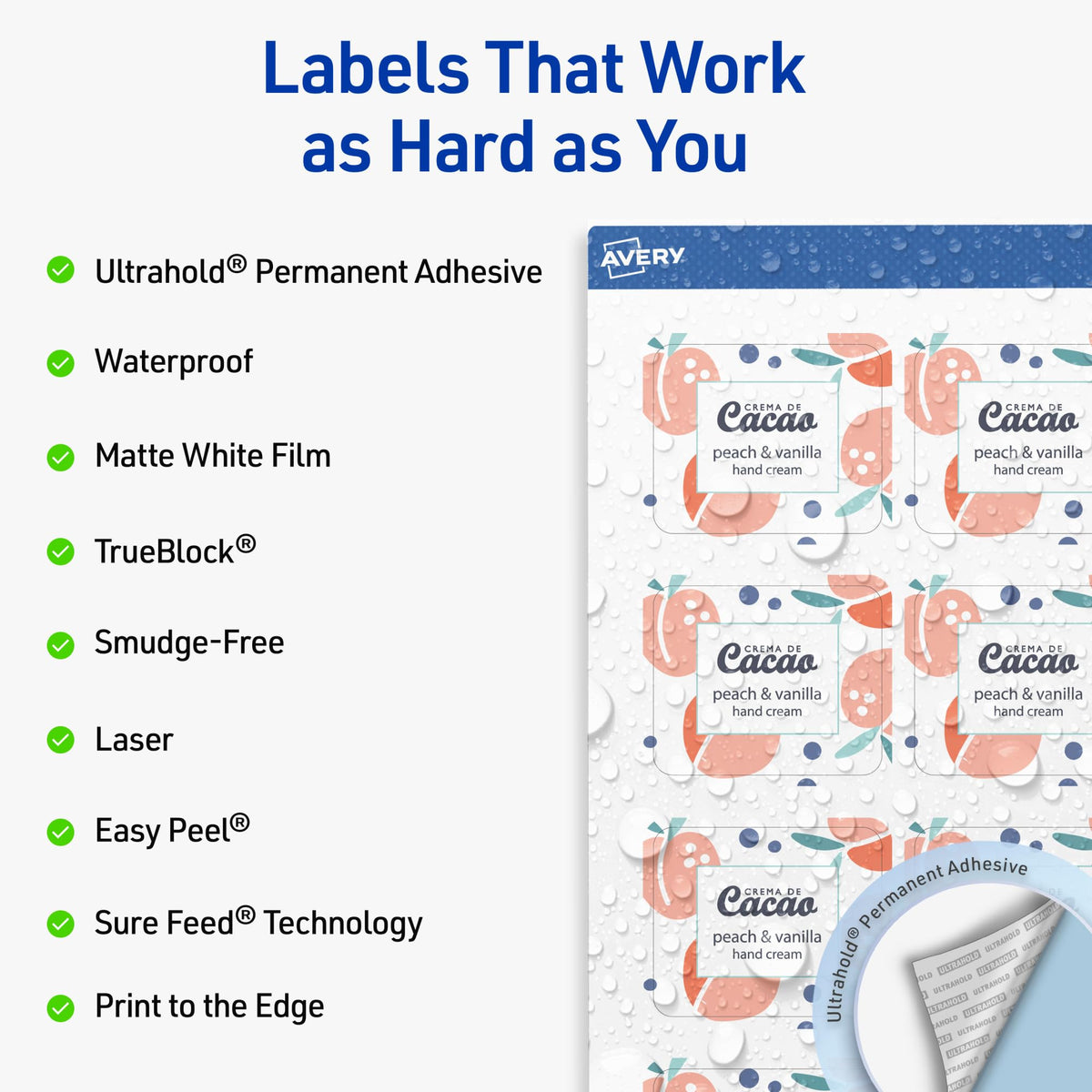 Avery Outdoor Waterproof Rectangle Labels with Sure Feed Technology, 1-13/16" x 2-3/16", White Film, Print-to-the-Edge, Compatible with Laser Printers, 300 Labels Total