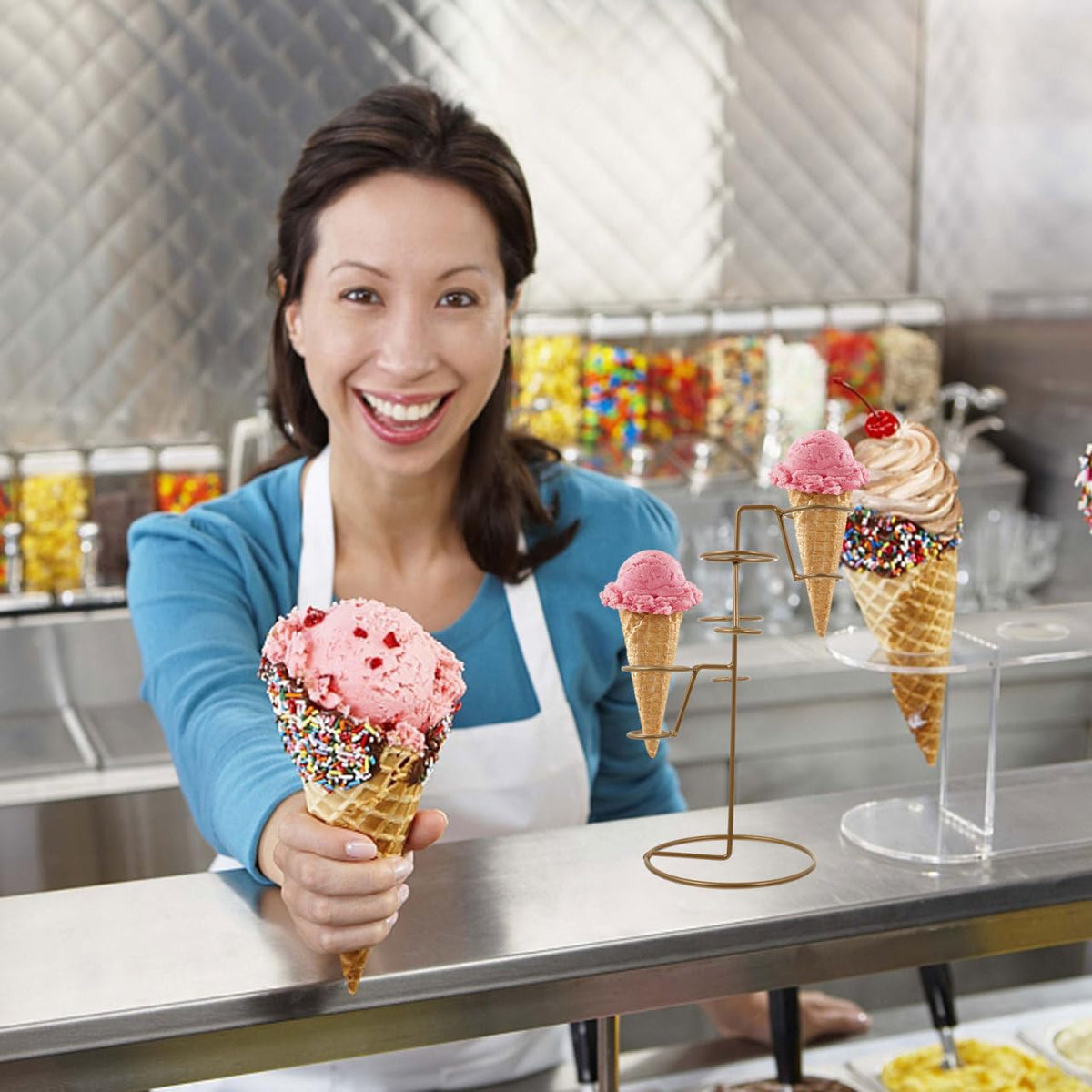 Cabilock Ice Cream Cone Holder Stable Plastic Storage Rack for Dessert Table Party Display Stand with Smooth Surface 9.56X6.29X4.72In