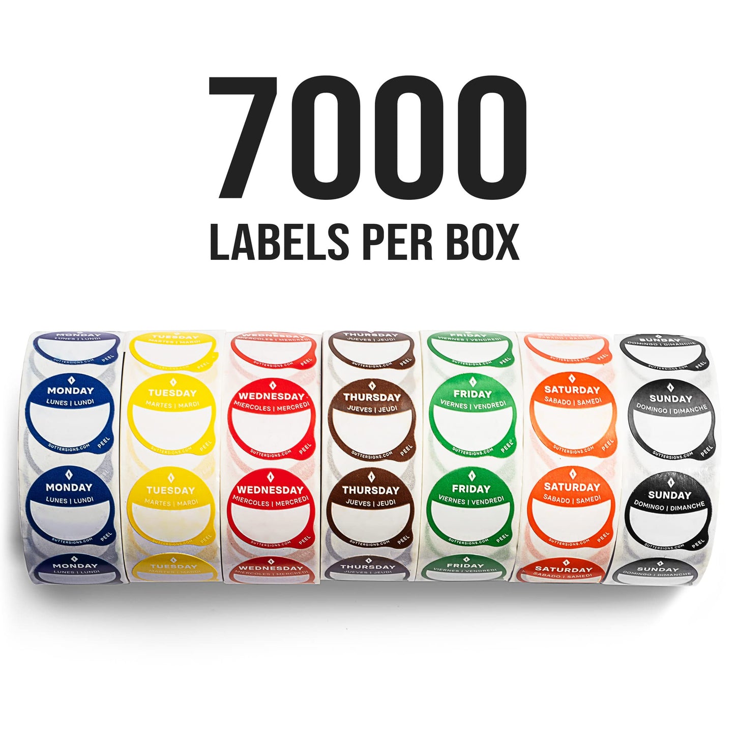 Day Dots Food Labels | 1" Date Dot Stickers for Food Containers, 7000 Labels with Dispenser Box Dispenser Set