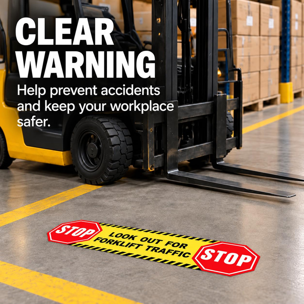 5 Pack Stop Look Out for Forklift Traffic Stickers 24 × 6 Inches 5 Pack