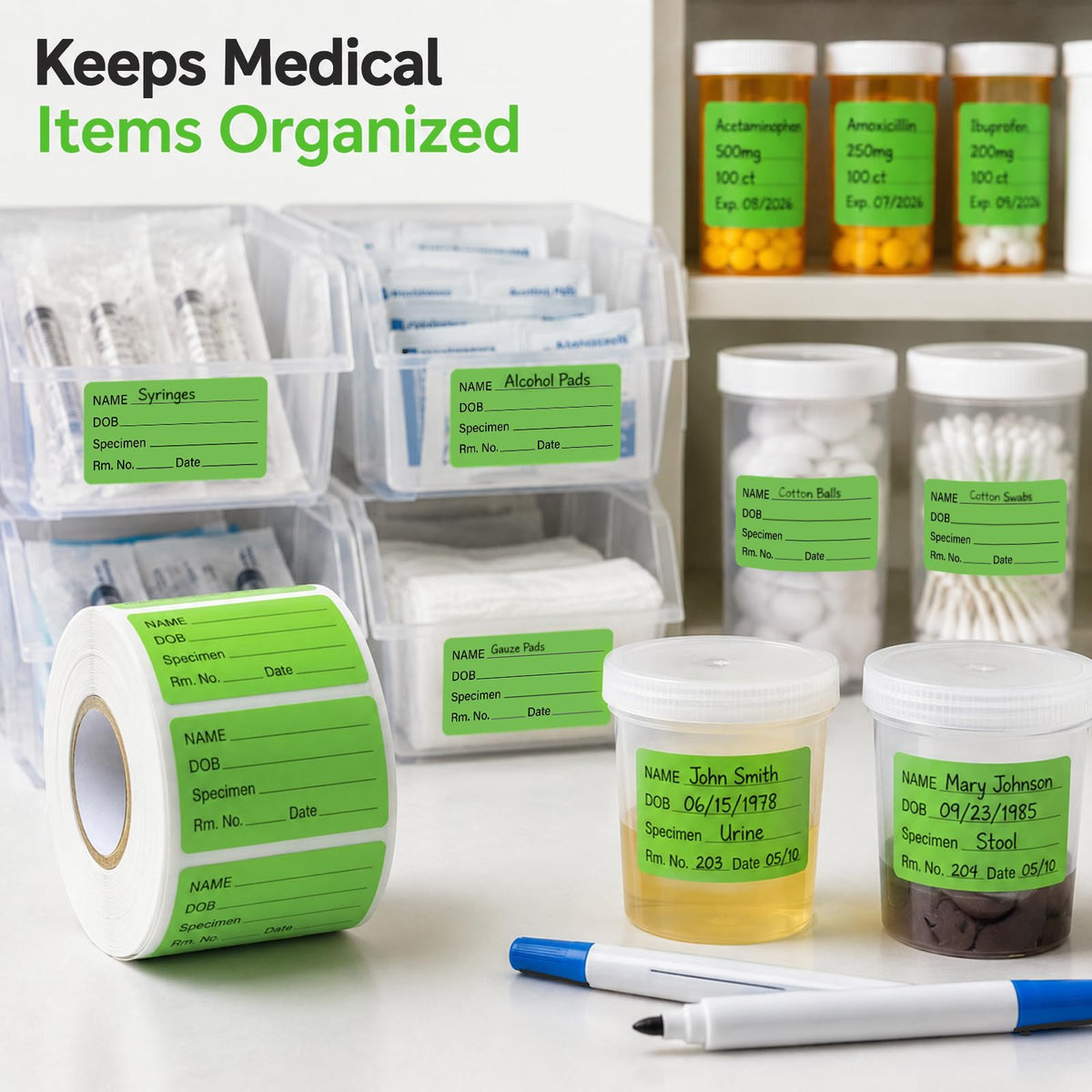 1000 PCS Specimen Collection Label 2"x1" Self Adhesive Vinyl Green Green, Black