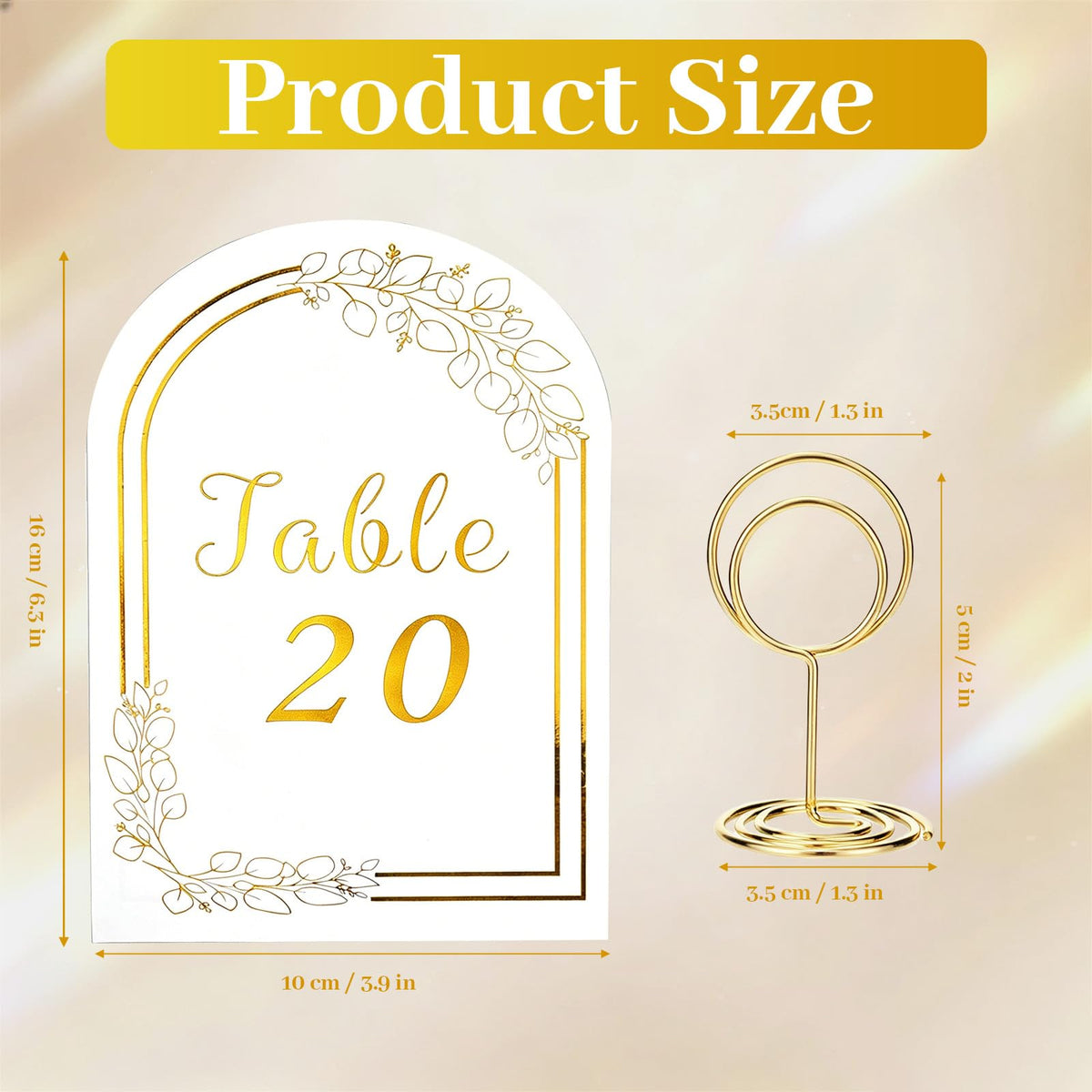 Gold Table Numbers 1-20 with Place Card Holders, Table Number Holders