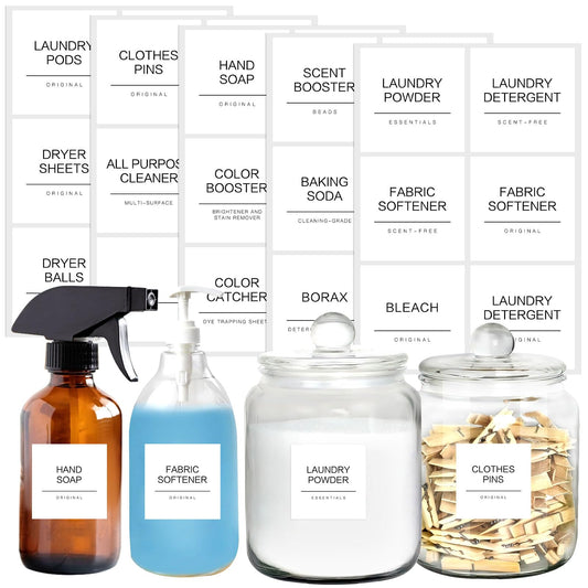 30PCS Laundry Labels for Glass Jars, Minimalist Laundry Labels for Containers, Preprinted Organization Labels for Laundry Room(White)