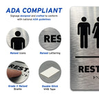 Men Bathroom Sign by GDS - ADA Compliant, Wheelchair Accessible, Raised Icons, & Grade 2 Braille - Includes Adhesive Strips for Easy Installation - Bathroom Signs for Business, Restroom Sign, Restroom Signs for Business - 6" W x 8" H (Brushed Aluminum)...