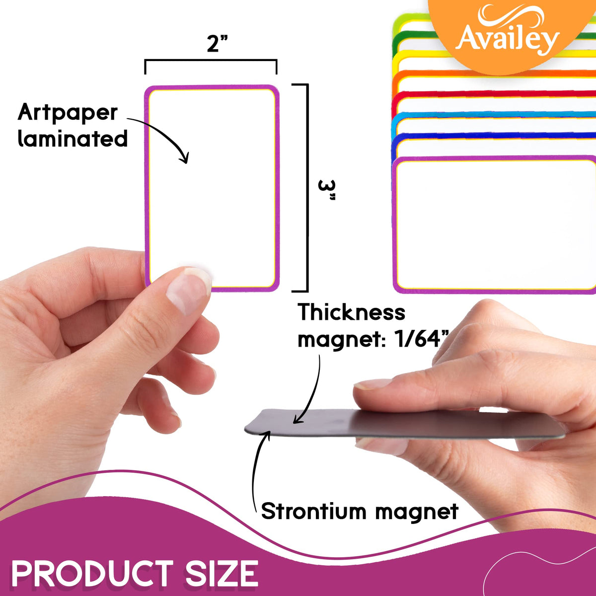 Availey 72 Pcs Magnetic Dry Erase Labels - 40 Pieces of 3 x 2 with Colored Border and 32 Pieces of 4 x 1.8 with Full White Front