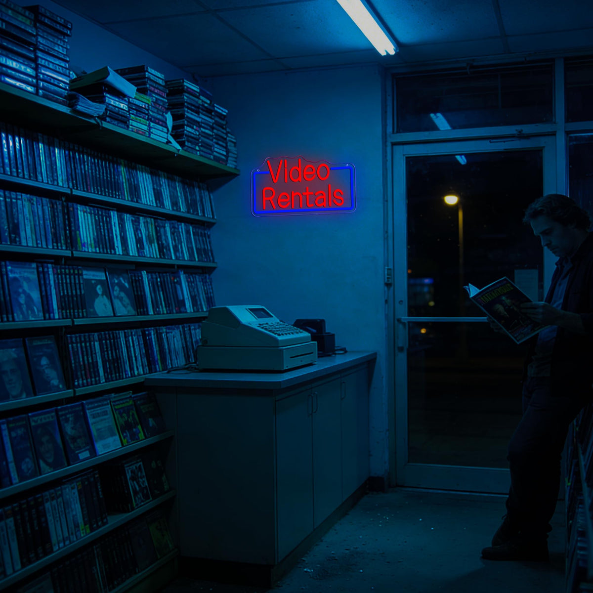Allball Video Rentals Neon Sign, Movie Night LED Neon Light USB Powered Dimmable, for Home Cinema Basement Bar Gaming Room Private Cinema Movie Theme Birthday Gifts(15.7 * 7.8 In) red + blue