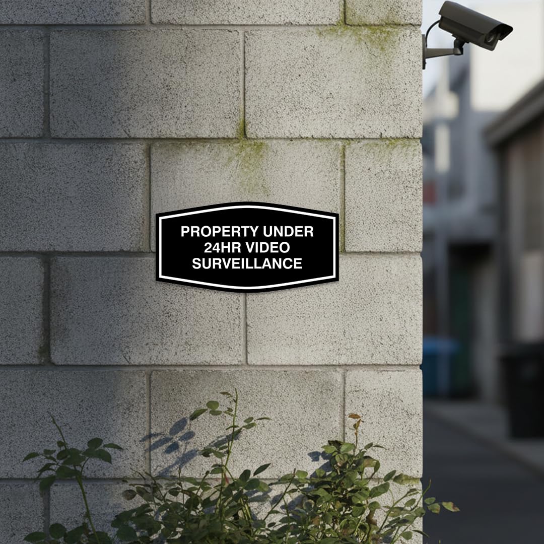 All Quality Fancy Property Under 24Hr Video Surveillance Sign | Property Security Sign with Easy Installation | 24/7 Security Monitoring (Brushed Gold) - Medium 5 Pack 7 x 3.5" - Med (5 Pack) Brushed Gold