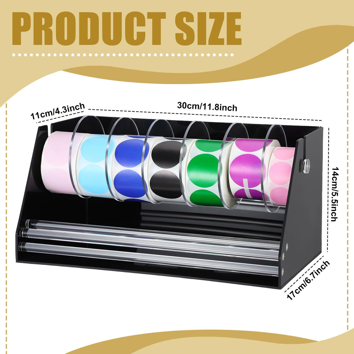 Feifeiya Adjustable Label Dispenser Acrylic Sticker Roll Dispenser, 7 Disks