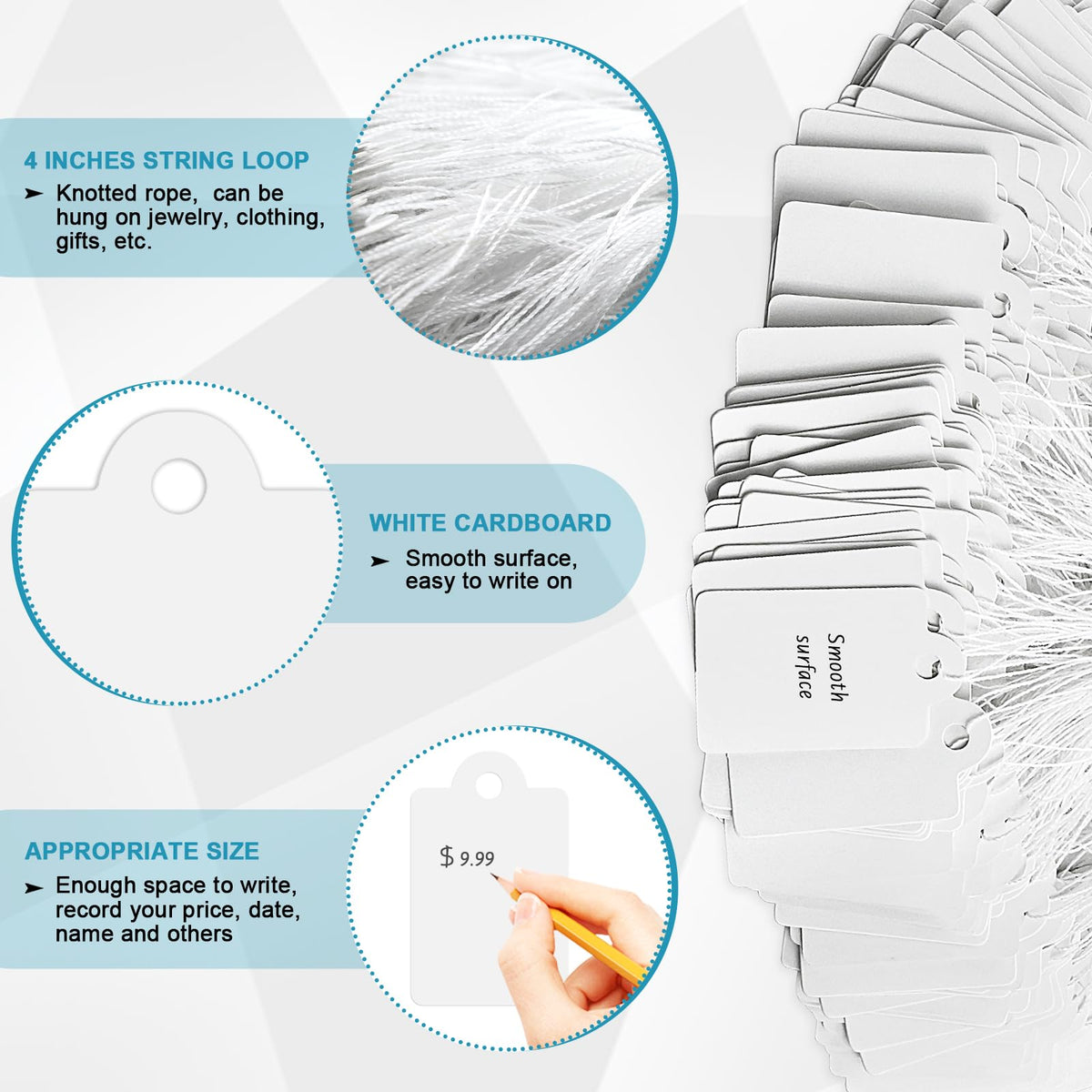 1200 Pack White Price Tags with String Attached Writable Display Labels 1200PCS