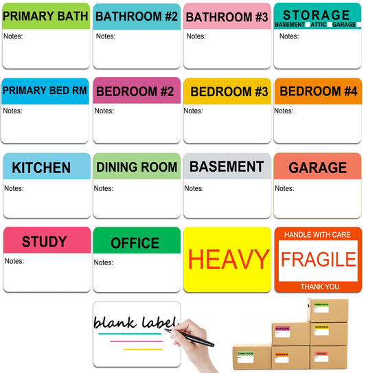 693 Count 2" x 3" Moving Labels for Packing Boxes, 17 Designs Including Fragile, Heavy, and Blank Packing Stickers -Color-Coded Moving Stickers for Home and Office Moving with Writable Notes Areas 2" x 3" | 693 pcs