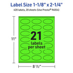 Avery® Printable Oval Labels, Sure Feed® Technology, 1-1/8" x 2-1/4", Neon Green Labels, Print-to-The-Edge, Laser/Inkjet Printable, 420 Total, Great for Soaps and Candles 420 labels