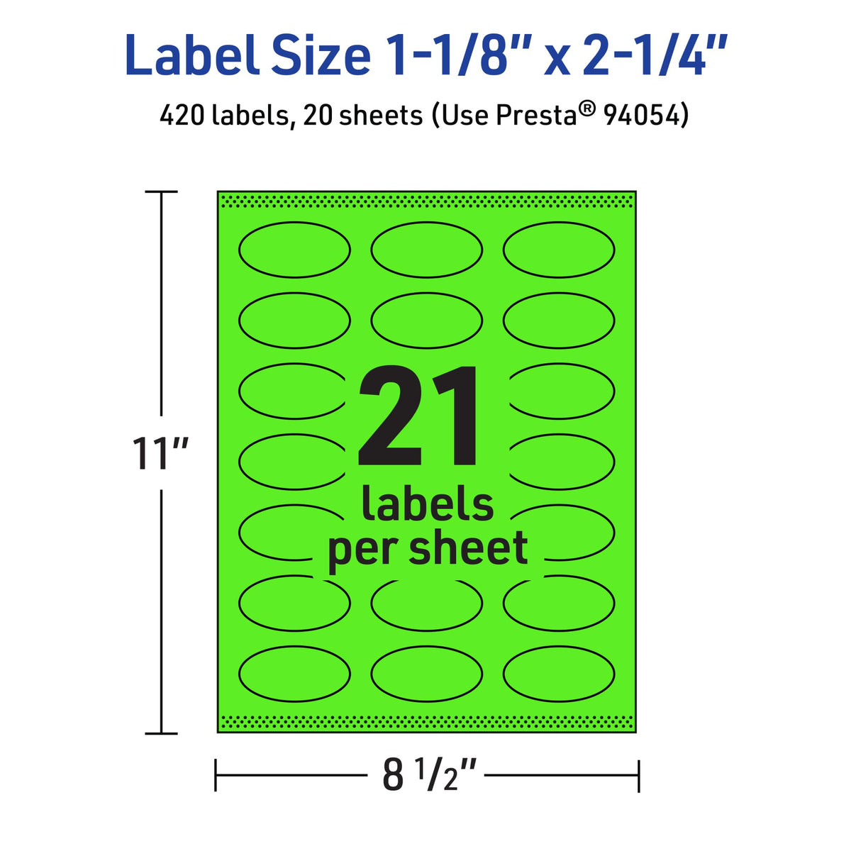 Avery® Printable Oval Labels, Sure Feed® Technology, 1-1/8" x 2-1/4", Neon Green Labels, Print-to-The-Edge, Laser/Inkjet Printable, 420 Total, Great for Soaps and Candles 420 labels