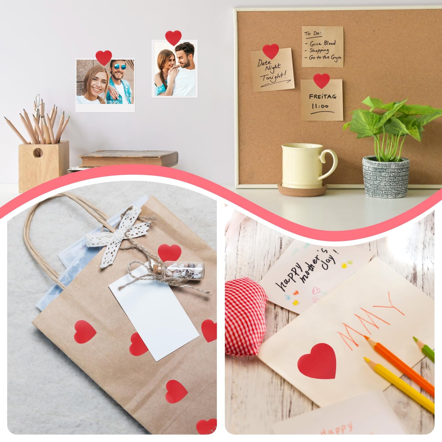 Red Heart Shaped Sticker, 1 inch Cute Love Labels for Valentine’s Day, Invitation, Envelopes, Crafting, Scrapbooking, 500 Labels Per Roll Red