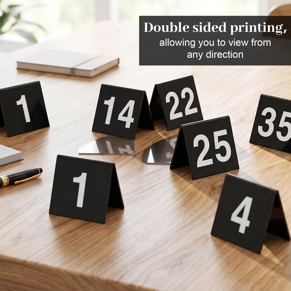 Double Sided Table Number 1-50 for Restaurant, Wedding Party Food Service Black