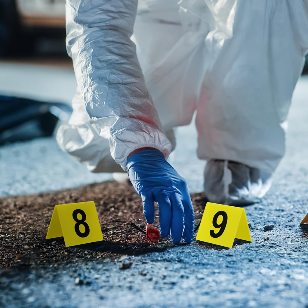10pcs Evidence Markers Crime Scene Yellow Signage for Crime Scene Decorations Table Number Cards Detective Party Supplies 6.3X5.5X0.2CM