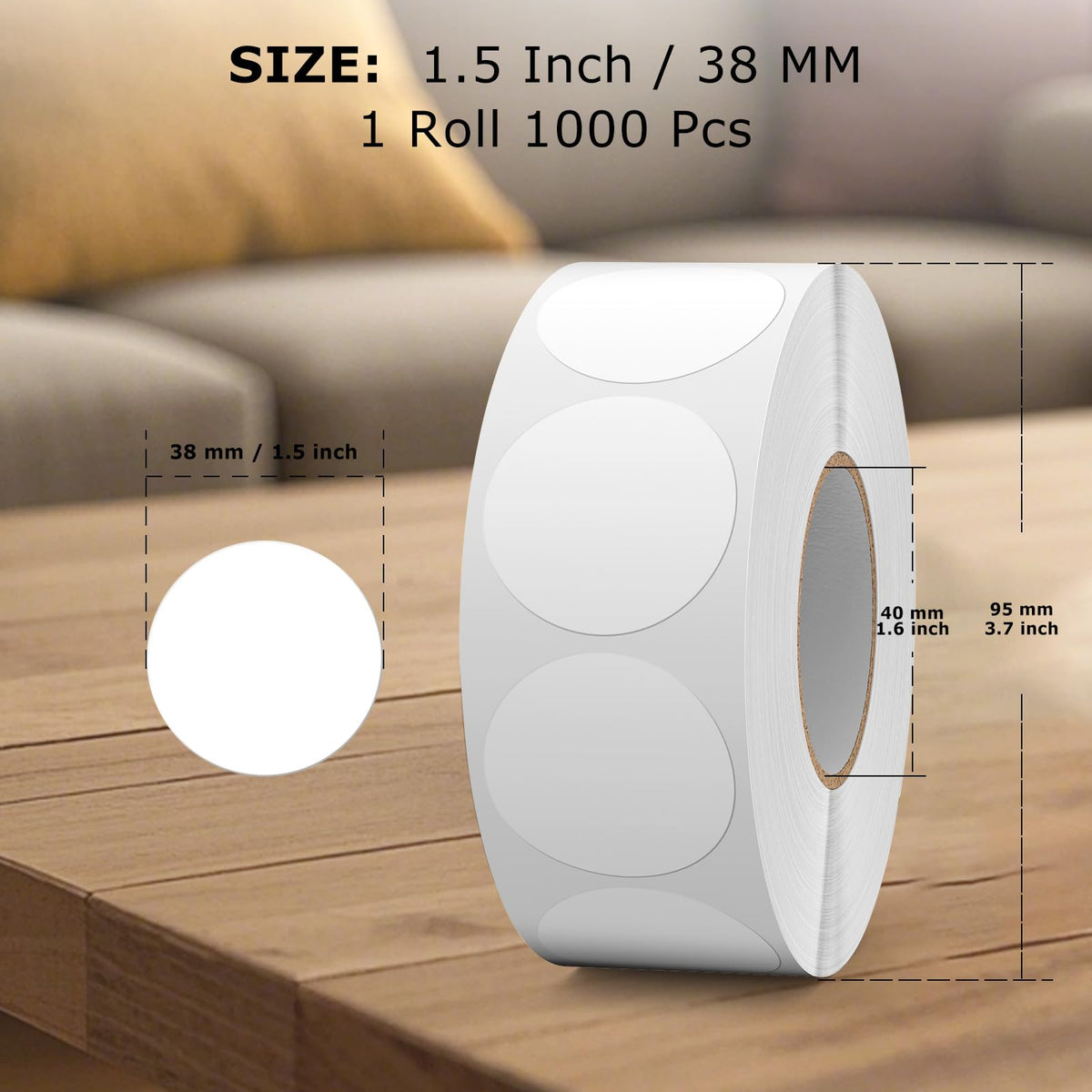 White Round Stickers Roll 1.5 Inch Vinyl Dot Labels 1000 PCS White