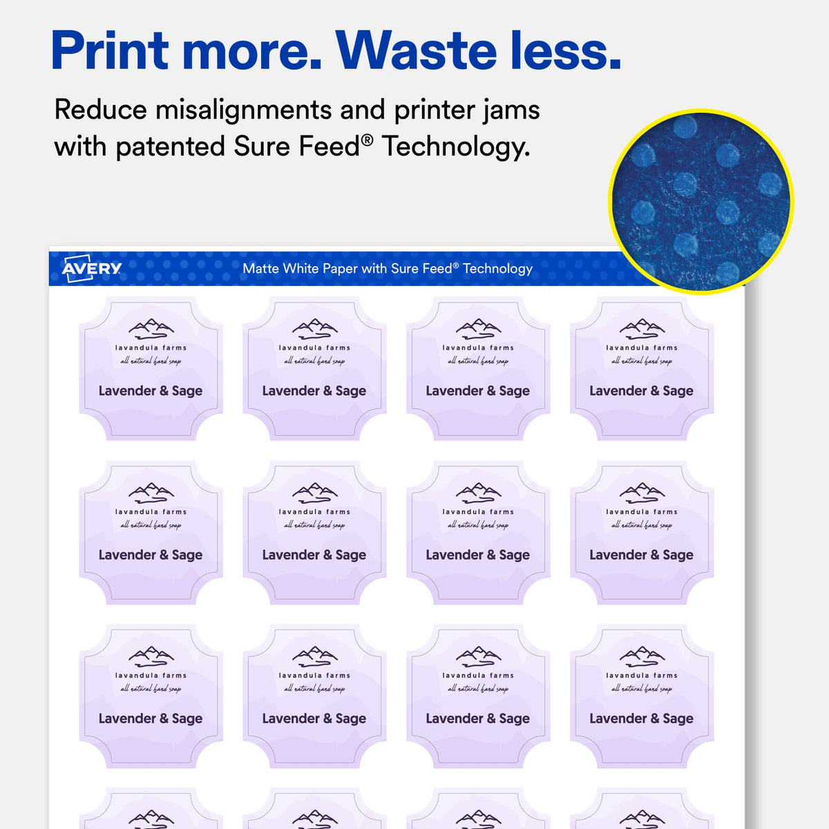 Avery Matte White Square Scalloped Labels, Sure Feed Technology, 1-5/8" x 1-5/8", 500 Matte White Printable Labels 500 labels