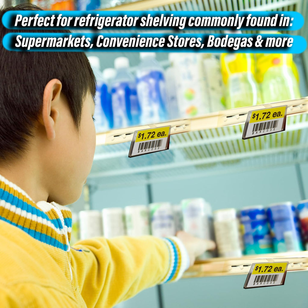 2.25" L x 1.25" H Plastic Cooler/Refrigerator UPC Label Holder Clip Organizer for Double Wire Fridge Shelf - 50 Pack 2.25" x 1.25"