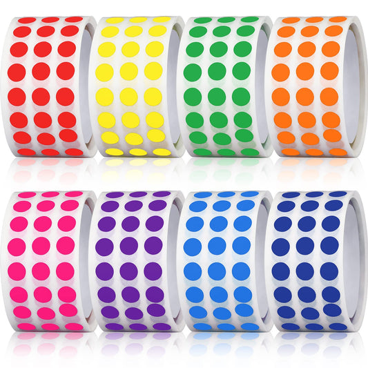 8000 Pieces 1/4 Inch Round Color Coding Labels Roll Solid Dot Stickers Adhesive Colored Circle Stickers for Inventory Organize, File Classification, 8 Colors 8000