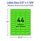 Avery Printable Rectangle Labels, Sure Feed Technology, 2/3" x 1-3/4", Neon Green Labels, Print-to-The-Edge, Laser/Inkjet Printable, 880 Total, Great for Product Merchandising and Jars 880 labels