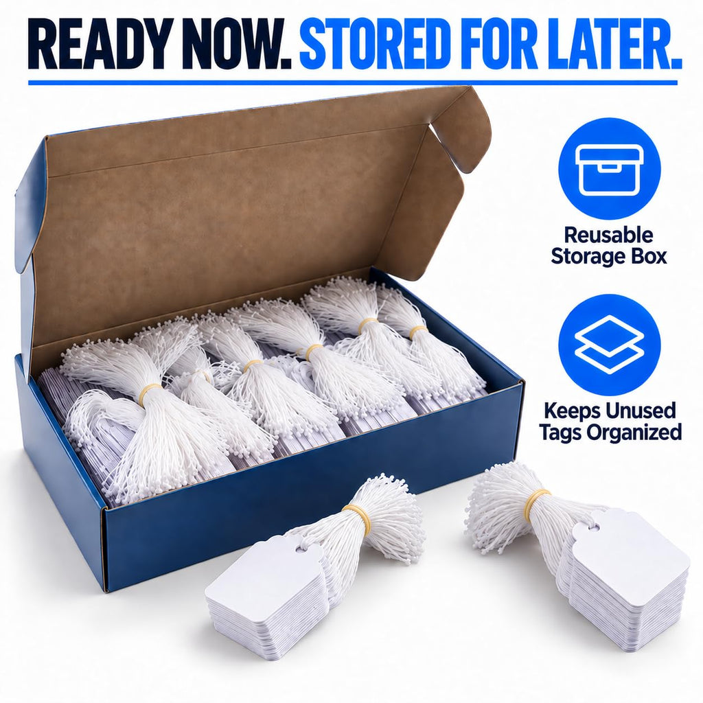 EasyTwelve Price Tags with String Attached, 1000 White Tags, 1.75 x 1.09 in