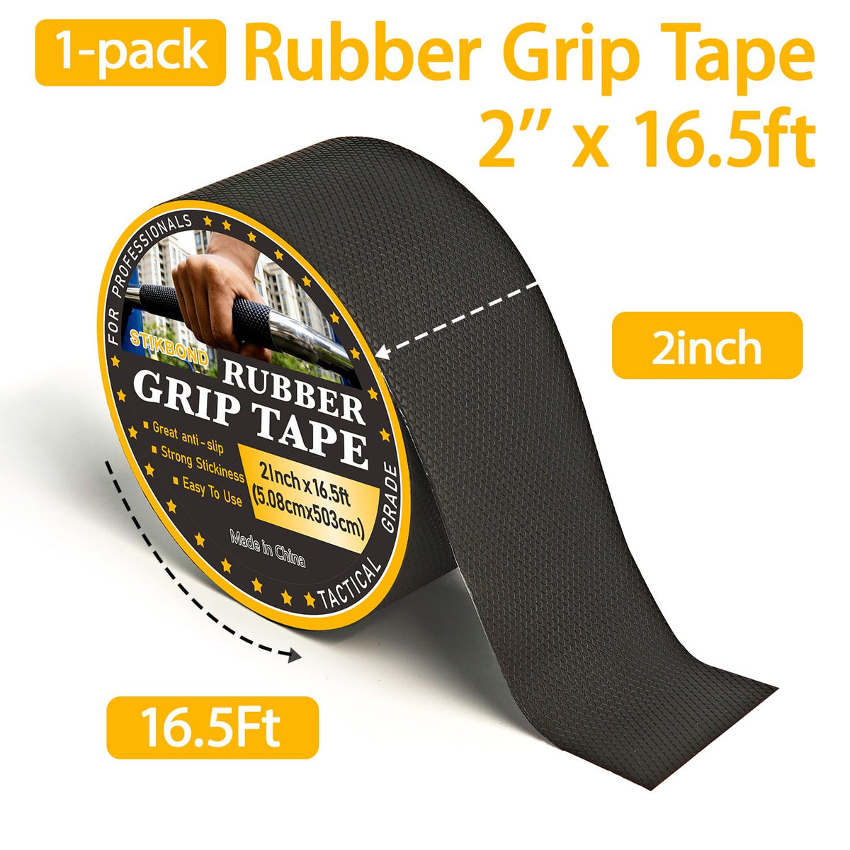2" x 16.5ft Rubber Grip Tape 1-Pack Anti-Slip Safety Tape with High Density Rubber Material for Tools,Bike Handlebars, Sports Equipment and Handrails 2" x 16.5ft