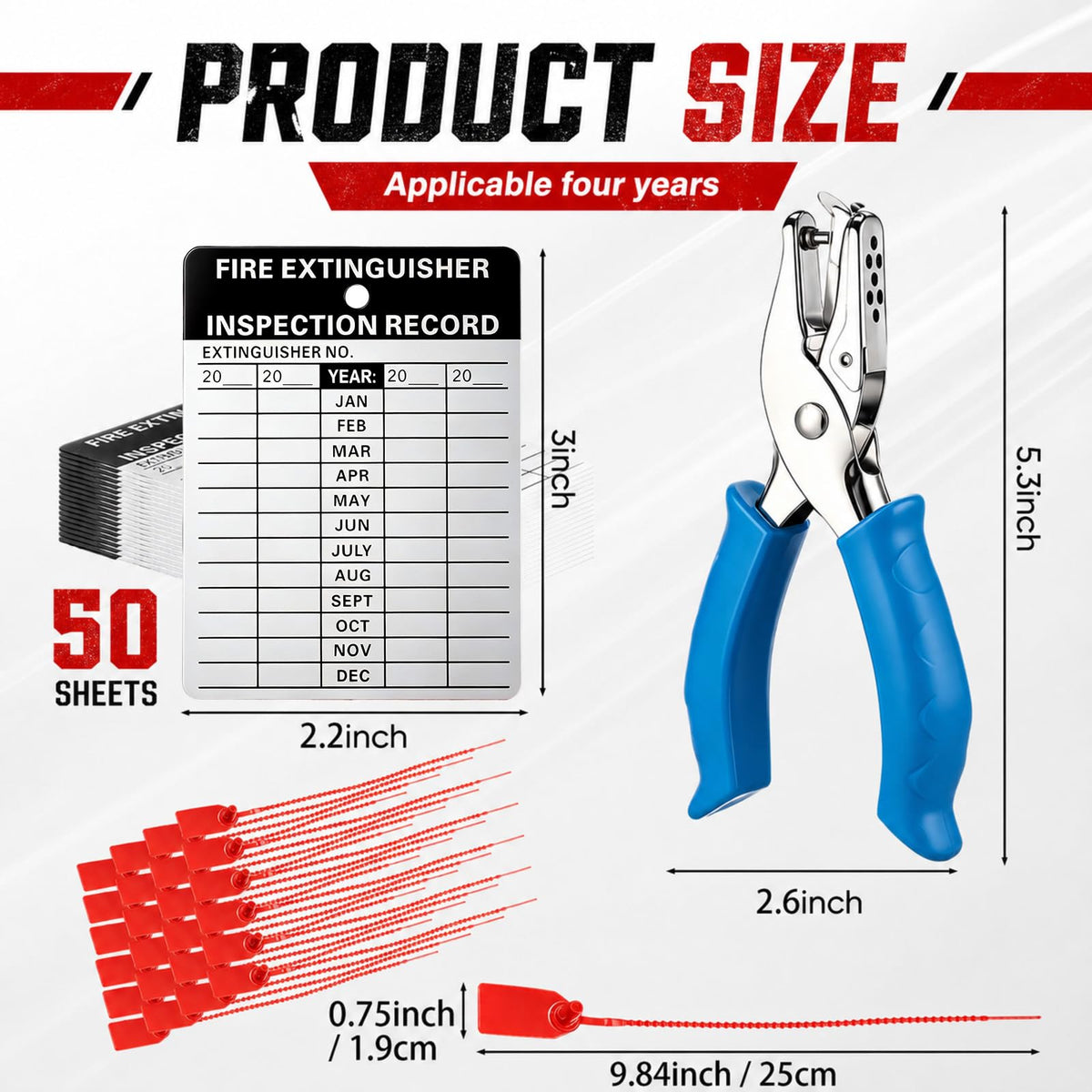 Chunful 50 Set Fire Extinguisher Tags Hole Puncher Numbered Security Ties