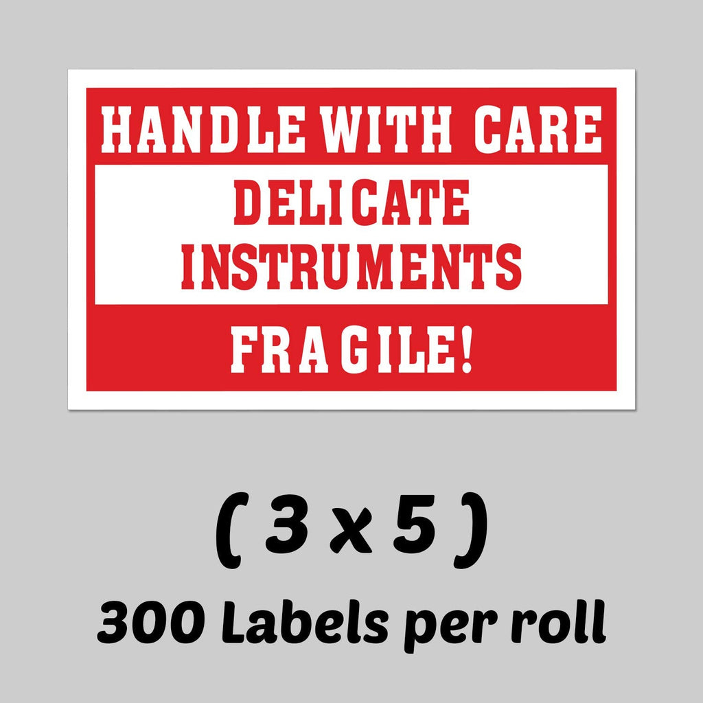 300 Delicate Instrument Stickers - 1 Pack - 3 x 5 inch, Handle with Care, Delicate Instruments Fragile Warning Labels for Shipping/Packing/Handling Labels, Red Delicate Instruments - Red/White
