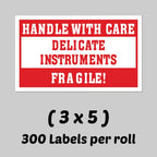 300 Delicate Instrument Stickers - 1 Pack - 3 x 5 inch, Handle with Care, Delicate Instruments Fragile Warning Labels for Shipping/Packing/Handling Labels, Red Delicate Instruments - Red/White