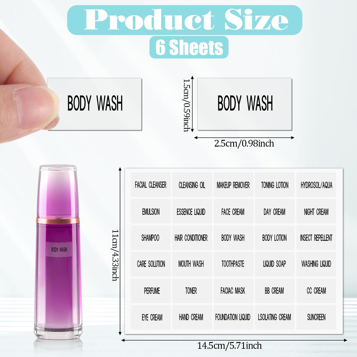 180pcs Waterproof Clear Labels for Travel Size Bottles, Cosmetic Jars, Bathroom Beauty Organization, Refillable Bottles Sticker for Lotion, Cream, Body Wash, Shampoo