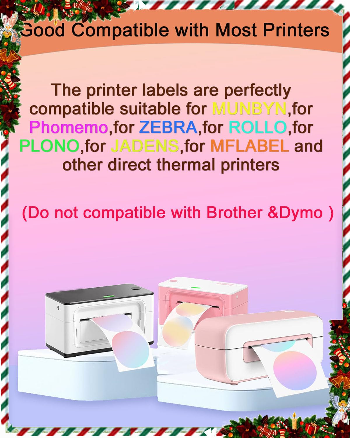 2PCS 2''×2'' Round Thermal Sticker Labels, Self-Adhesive 2 Inch Circle Thermal Labels, Multi-Purpose Sticker Labels for DIY Logo Design,Name Tag,QR Code, 600 Labels/1 Roll,Gradient