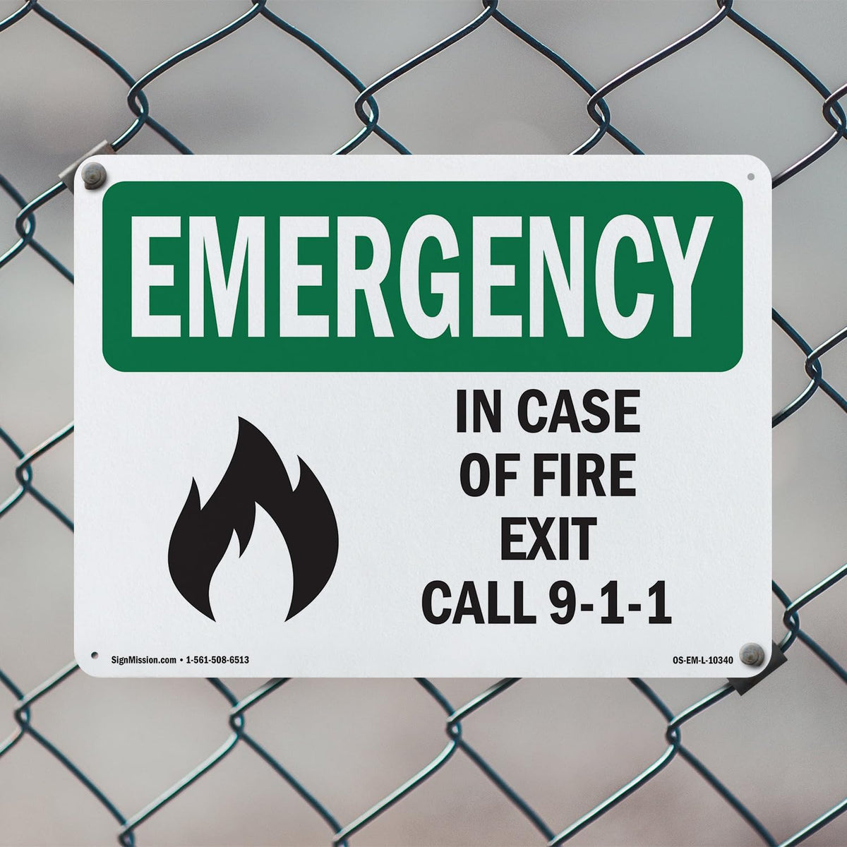 In Case Of Fire Exit Call 9 OSHA Emergency Rigid Plastic Sign 14 Inch x 10 Inch - 5 Pack 5 Pack of 14" x 10"