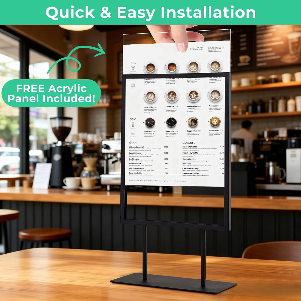 Tabletop Metal Sign Holder, 8.5"x11" Stainless Steel Double Sided T Shape Menu Display Stand for Office Store Restaurant Hotels 8.5"x11"