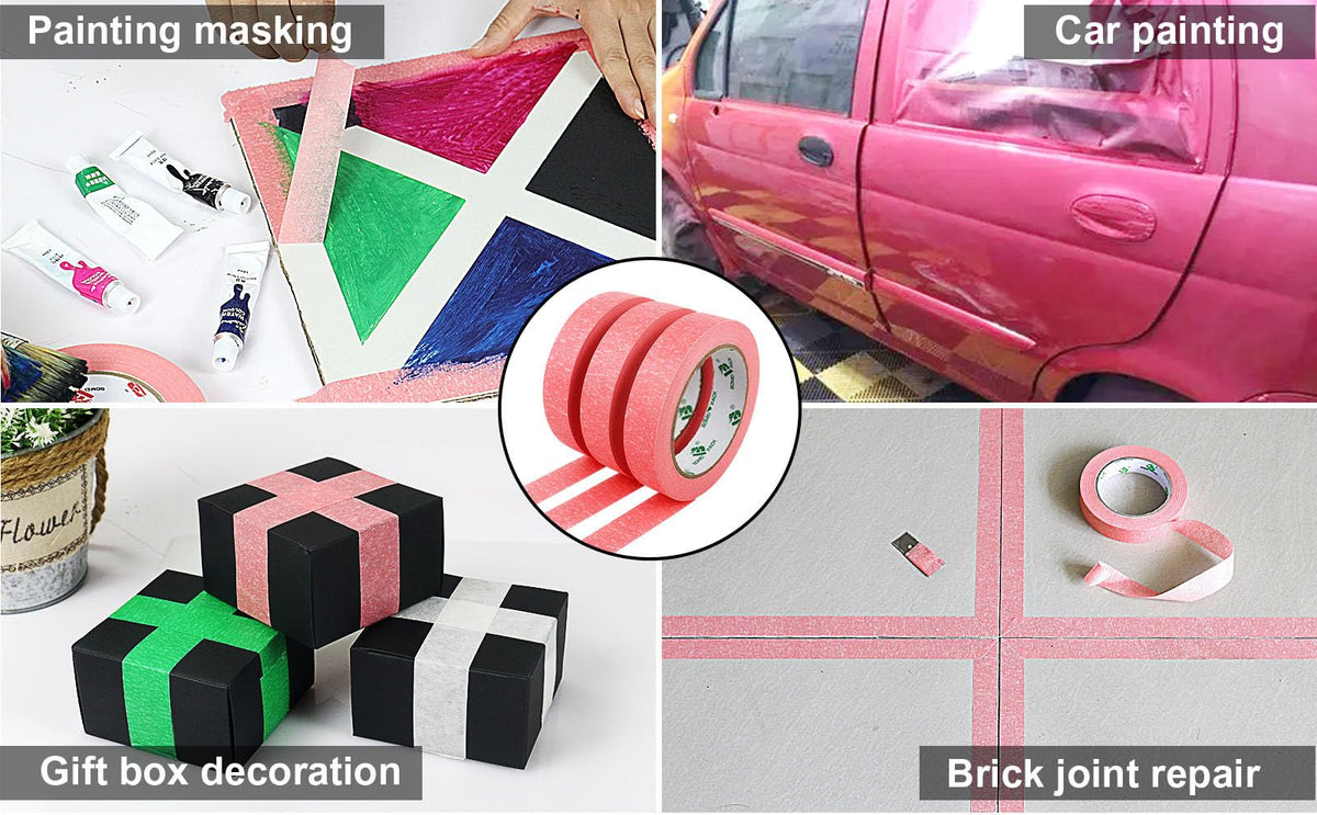 BOMEI PACK 3 Pack Painters Tape, 1 inch x 30yds, Premium Painting Masking Tape, Clean Release Paper Tape for Home and Office (Pink) Pink