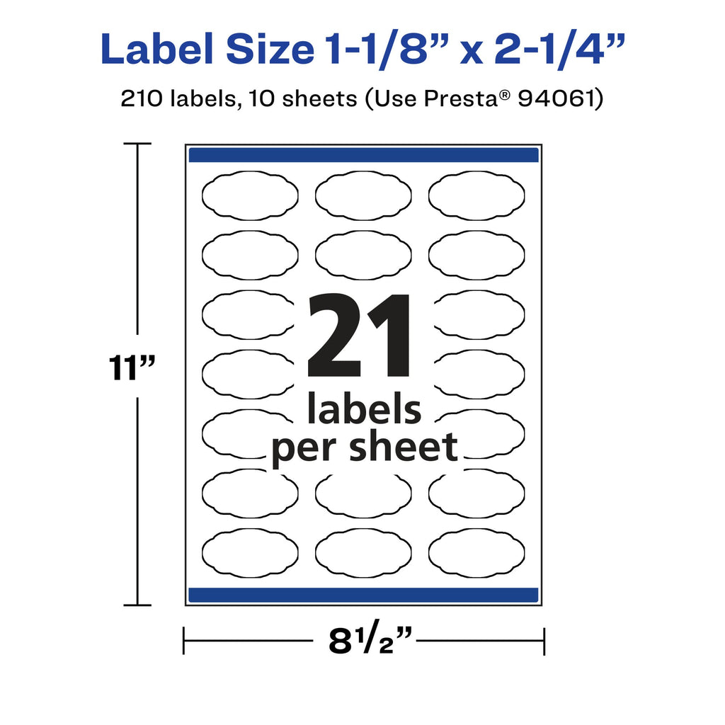 Avery® Printable Durable White Oval Scalloped Labels, Sure Feed® Technology, 1-1/8" x 2-1/4", Print-to-the-Edge, Waterproof Labels, Laser & Pigment-Based Inkjet Compatible, 210 Total 210 labels