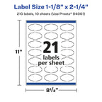 Avery® Printable Durable White Oval Scalloped Labels, Sure Feed® Technology, 1-1/8" x 2-1/4", Print-to-the-Edge, Waterproof Labels, Laser & Pigment-Based Inkjet Compatible, 210 Total 210 labels