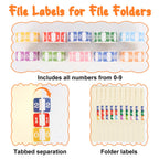 10 Rolls Number File Folder Labels Set Color Series Chart Stickers with Wooden Tray Set of Numbers 0-9 File Labels for File Folders Number Label Index Numeric Labels Index Stickers for Office School